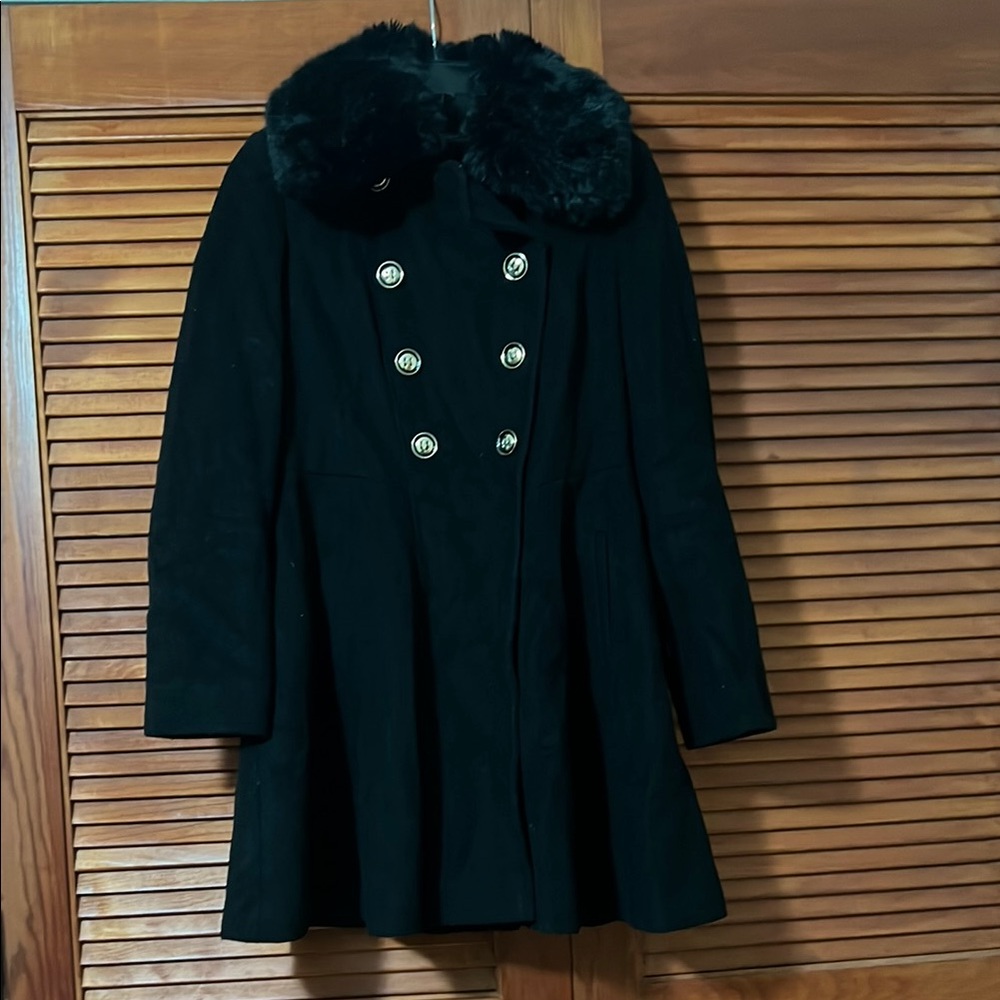 Via Spiga Black Pea Coat with Structured Fabric